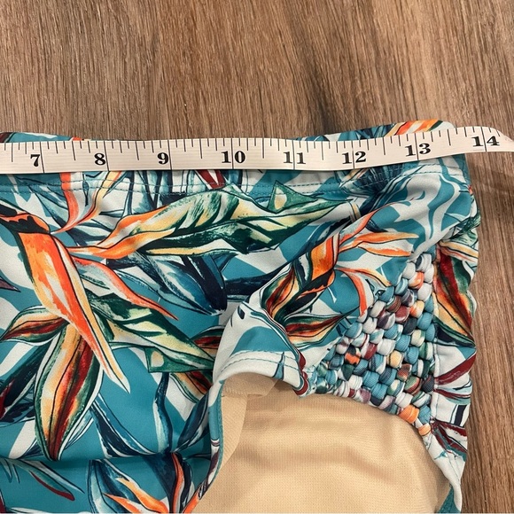 Swimsuits For All Bathing Suit Set Top Bottoms Sz 12 Teal Tropical High Waisted - Picture 9 of 11